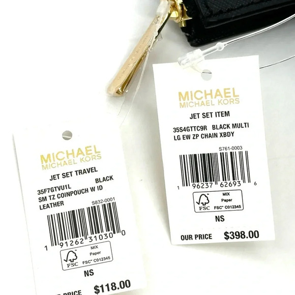 Michael Kors Large EW Zip Chain Xbody Crossbody Bag & Top Zip Coin Pouch Black - Picture 15 of 15
